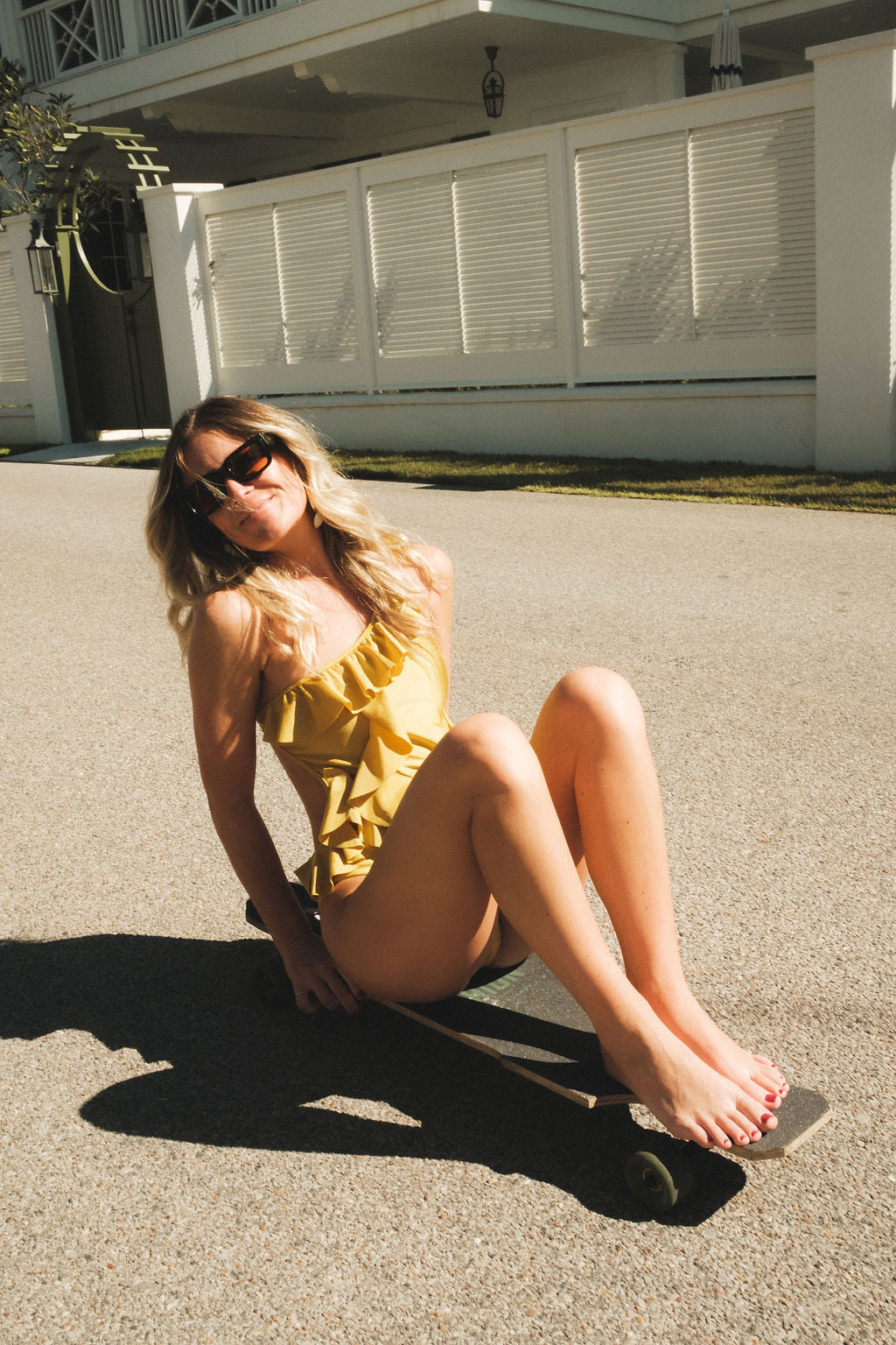 one shoulder frill one piece