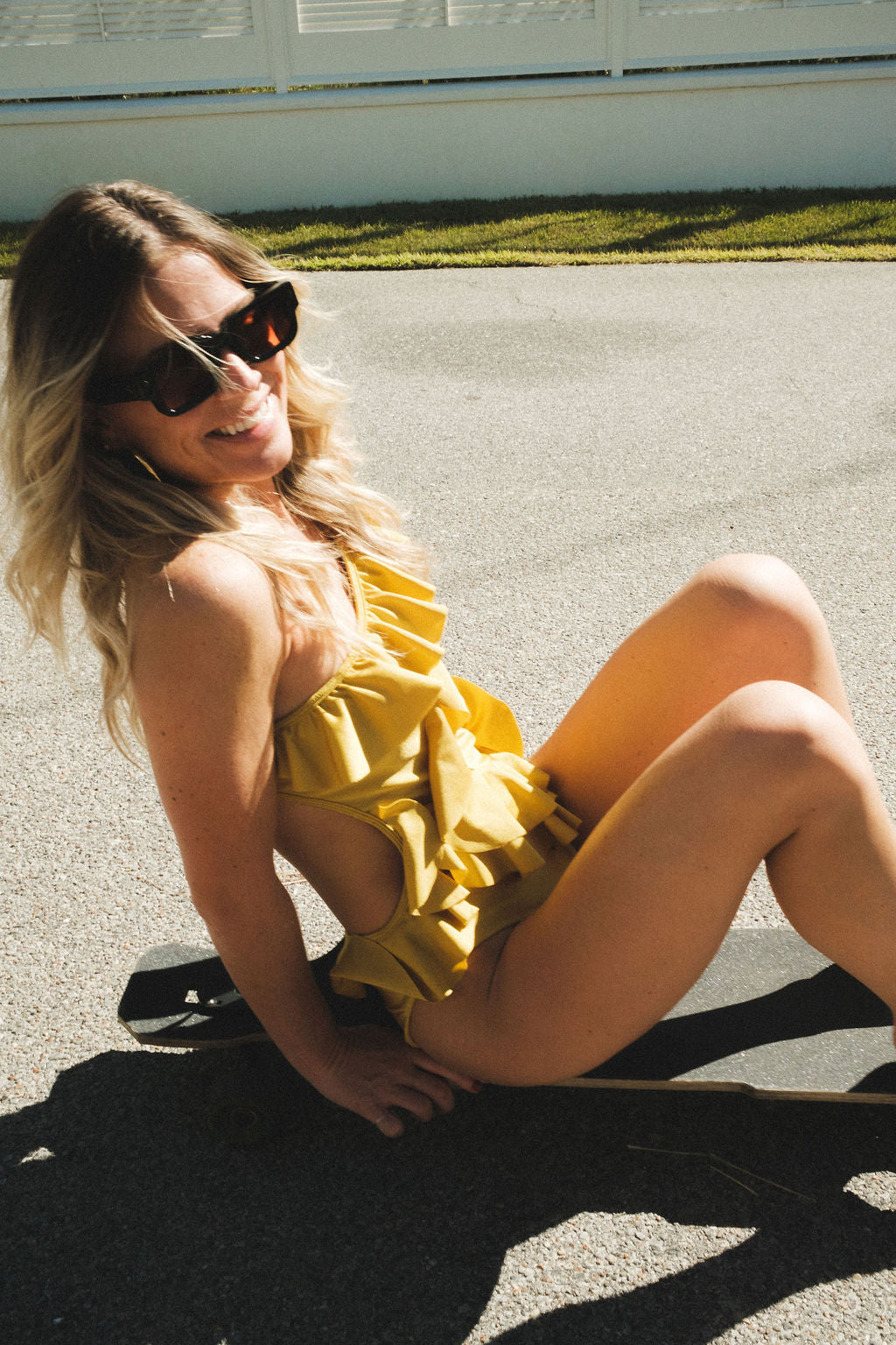 one shoulder frill one piece